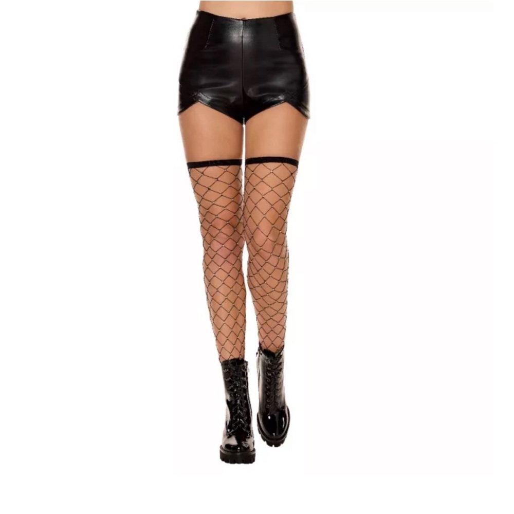 Body Rage Fishnet Rhinestone Thigh Highs - One Size